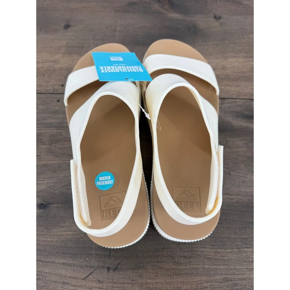 Reef Water Vista Higher Platform Sandals Women 10 Cloud White Tan Comfort NEW